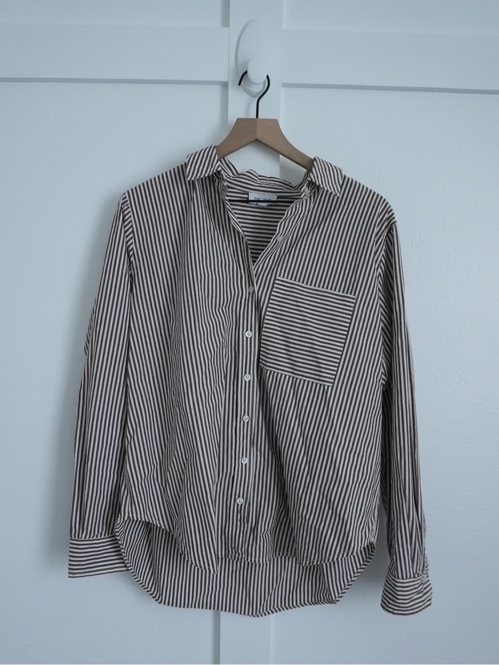 Evereve Brown Striped Button Up Long Sleeve Top
